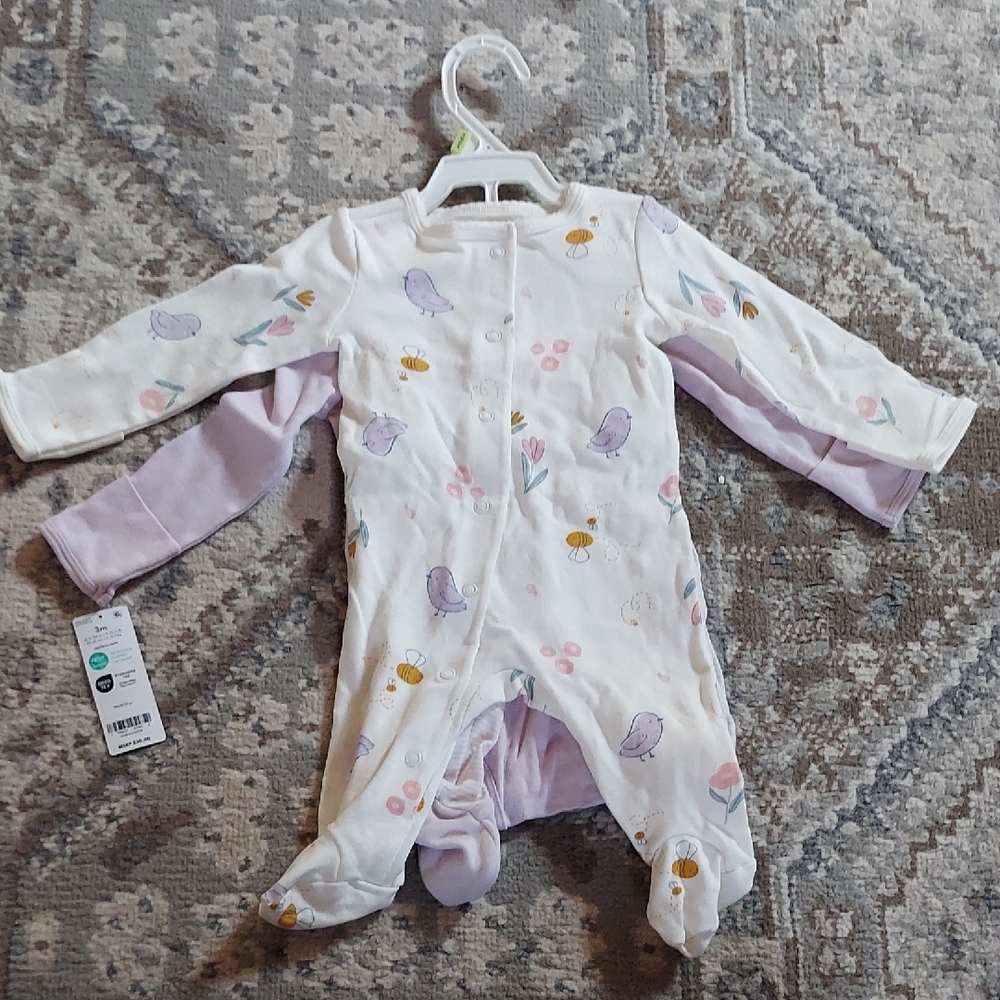 Carter's 3-Piece Outfits, Onesies with Bird, Flower and Bee Print.